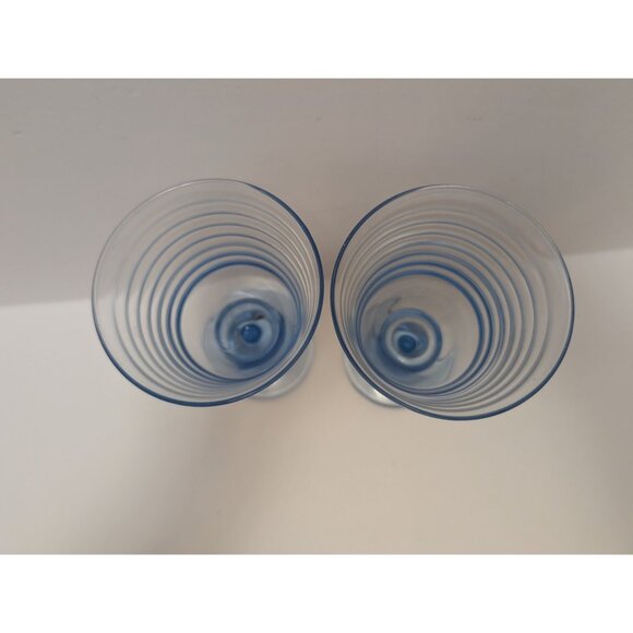 Vintage Libbey Sirrus Blue Ribbed Glass Goblets Set Of 2 - Picture 4 of 7